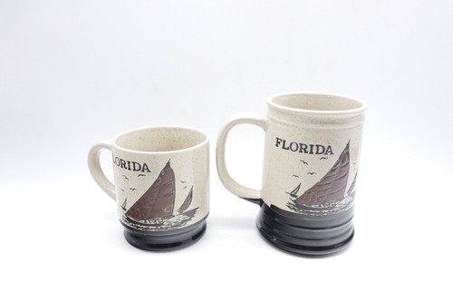 Vintage Large Stoneware Florida Souvenir Mug And Coffee Cup Set His Hers - Picture 3 of 3