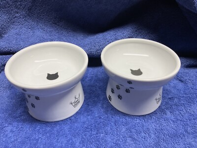 Set Of 2 Necoichi Pedestal Cat Bowls, Dishwasher & Microwave Safe, EUC !