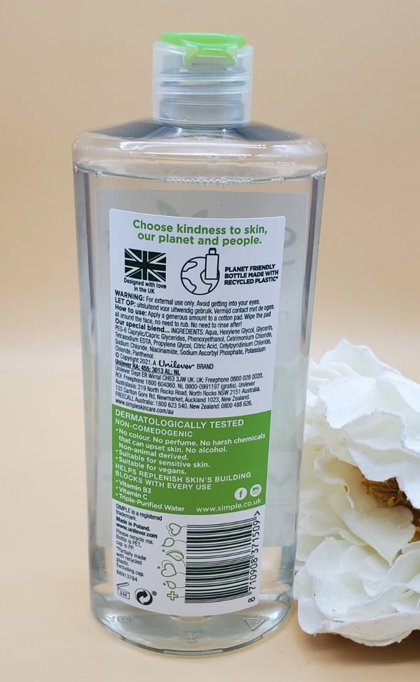 Agua Micelar Simple Elimina Suavemente Maquillaje e Hidrata 3.8 fl Nuevo Foto 4 de 4