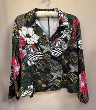Chico's Womens Size 1 Tropical Floral Blazer Jacket Casual Lightweight Multi
