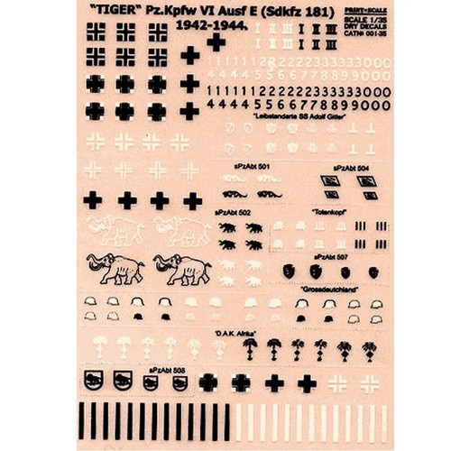 Print Scale 001-35 Decal 1:35 Tiger Pz.Kpfw VI Ausf E Sdkfz 181 1942-1944. Part1 - Picture 2 of 12