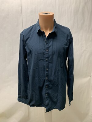 Marc Anthony Shirt Mens XL  Slim Fit Button Long Sleeve Navy Blue Collar