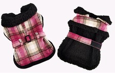 Doggie Design Fleece - Lined Dog Harness Coat - Hot Pink  Tan Plaid