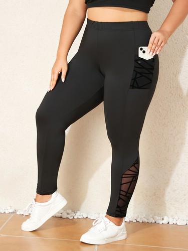 PLUS SIZE Women's Mesh Yoga Pants Pocket Gym Leggings Fitness Sports Trousers - Picture 4 of 18