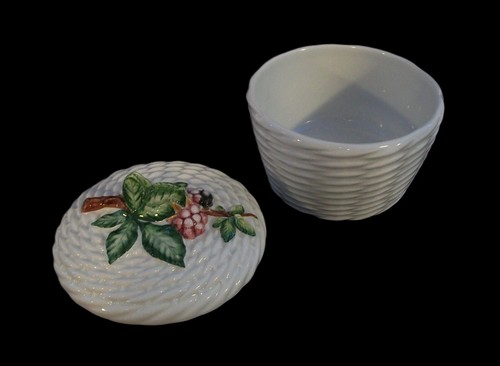 BIRKS - Vintage Majolika Korbgeflecht Box & Deckel - Italien - um 1980 - Bild 4 von 12