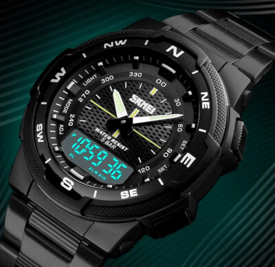 SKM Analog Digital Herren Männer Armband Uhr Schwarz Chronograph