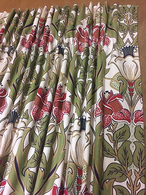 Rideaux Art Déco Acanthe Cerise – Style William Morris, Cousus Main, 4 Cols, Iliv
