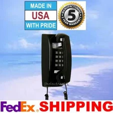 RETRO BLACK PUSH BUTTON CORDED BASIC WALL PHONE TELEPHONE VINTAGE STYLE NEW