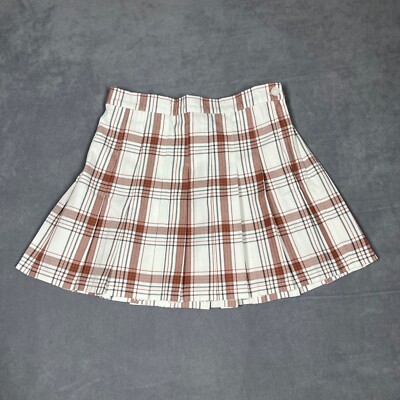 Aerie Womens Skirt Size M Brick Brown Plaid Pleated Mini Preppy Schoolgirl NWT