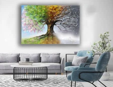 Tree of Four 4 Seasons Spring Summer Autumn Winter Canvas Print Wall Art Picture
