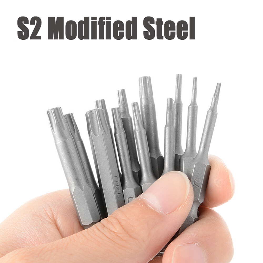 12x Torx Schraubendreher Bits - S2 Stahl, Magnetisch, 50mm Länge, 1/4 Zoll Sechskant, Größen T5-T40