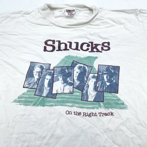 vintage 90s SHUCKS ON THE RIGHT TRACK T-Shirt LARGE/XL conce 1990s vintage concert t-shirt, vintage, size L, single stitch, B+ condition