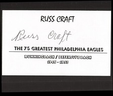 RUSS CRAFT PHILADELPHIA EAGLES  AUTHENTIC AUTOGRAPHED 3 X 5 CARD FOOTBALL