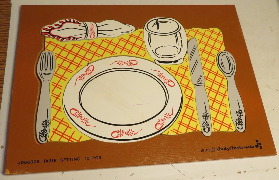 RARE 1983 The Judy Company J066008 Place Table Setting 10 pc Instructo Wood Tray - Image 2 of 4