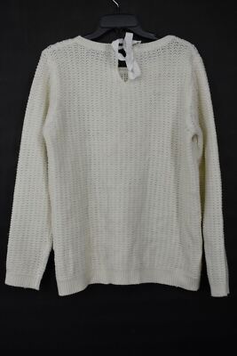 Laura Torelli Womens White Tie Back Crew Neck Sweater Acrylic Size Medium