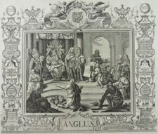ENGLAND ALLEGORY ANGLUS COPPERPLATE DECKER ENGELBRECHT 1735 ENGRAVING L61