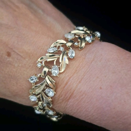Vintage Krone Trifari Armband goldfarben Blatt '' Holiday'' 1955 Strass