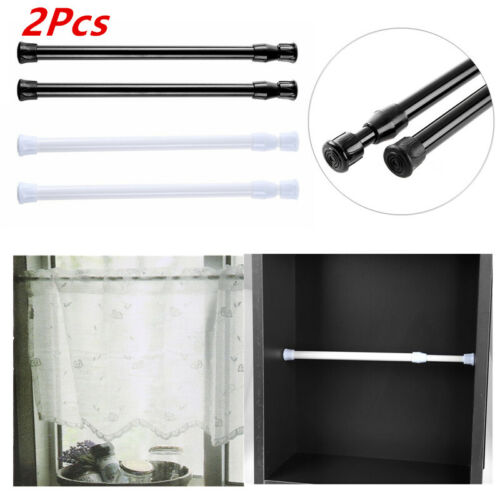 2x Metal Adjustable Spring Tension Curtain Rail Loaded Shower Pole Rod Extension 2x Metal Adjustable Spring Tension, Tension Rod Curtain Rail