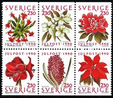 Suecia 1990 Navidad; flores. Grabador Lars Sjöblom. MNH