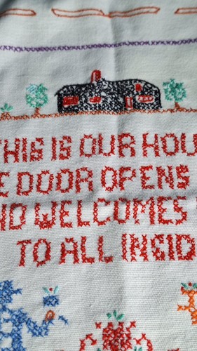 Sampler Needle Work On Cotton Vintage(3092Homt) Clean Damage Free - Picture 5 of 12