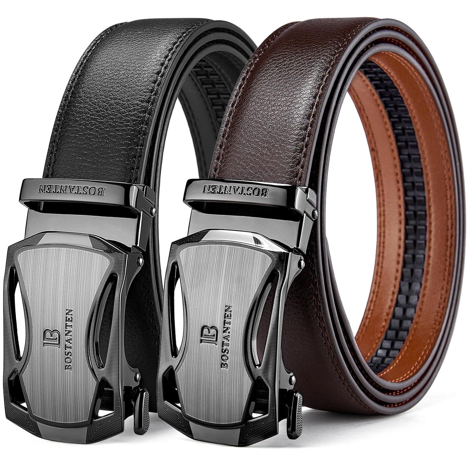 Mens Belt Leather 2 Pack Ratchet Belt For Men Dress and Casual with Adjustabl...