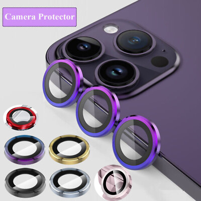 For iPhone 13 14 15 16 Pro Max Metal Ring Tempered Glass Camera Lens Protector