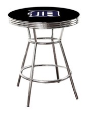 MLB Bar Table Black and Chrome w/Team Logo Vinyl Decal and a Glass Top Option
