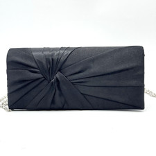 Charming Charlie Black Satin Clutch With Silver Chain Strap Magnetic Closure