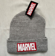 Official Marvel Mens Line Logo Beanie Hat Heather Grey One Size