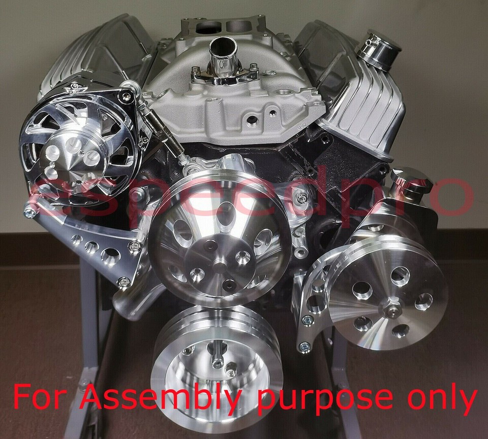 SB Chevy Chrome Short Water Pump SBC 350 V8 High Volume Pulley Kit 1