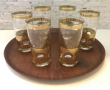 Vintage West Virginia Glass Company Culver Era Pisa 22K Gold 6 Highball Glasses