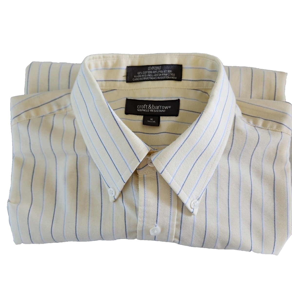 croft and barrow oxford dress shirt Croft & Barrow Men's 16 34/35 Collared Long Sleeve Oxford Shirt Yellow  Striped