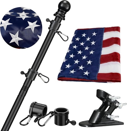 Heavy-Duty 5ft Tangle-Free Flagpole Kit with 3x5 ft American Flag & Bracket - Picture 3 of 11