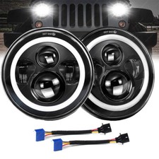 Pair Dot 7 Round Halo Led Headlights Hilo Beam For Jeep Wrangler Jk Tj Lj Cj