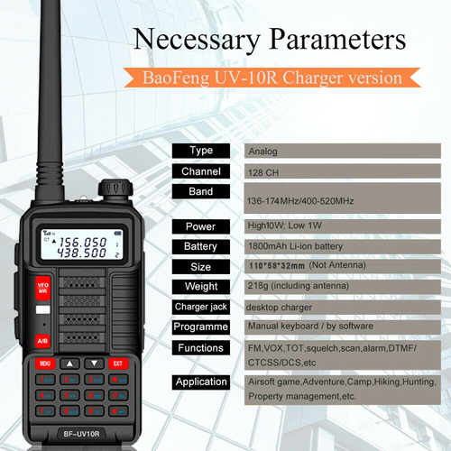 1/2 PIEZA BAOFENG UV-10R DOBLE BANDA UHF/VHF 2 VÍAS RADIO WALKIE TALKIE HAM DE LARGO ALCANCE - Imagen 7 de 50
