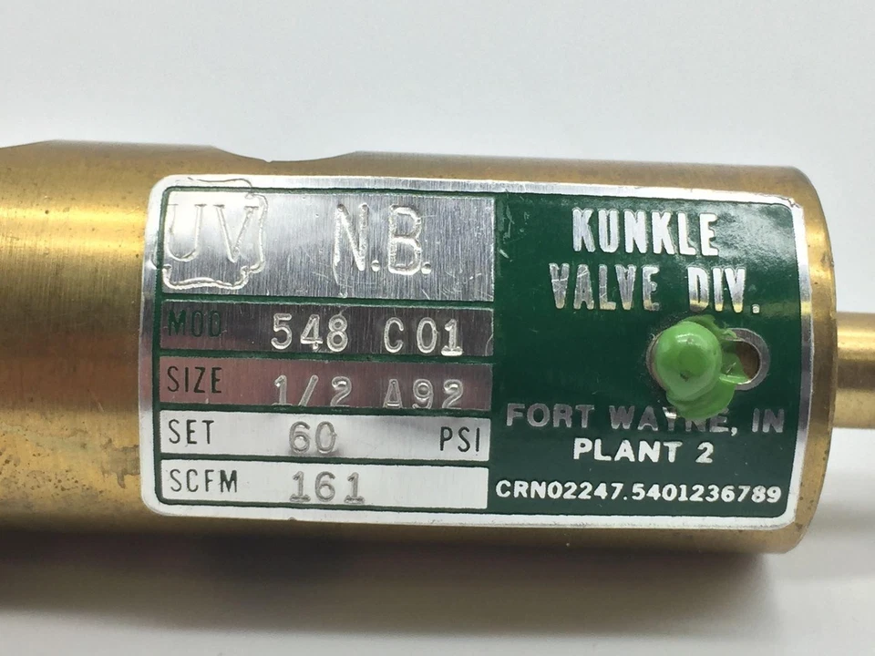 KUNKLE 548-C01 SAFETY RELIEF VALVE 1/2IN NPT 60PSI - Image 3 of 4