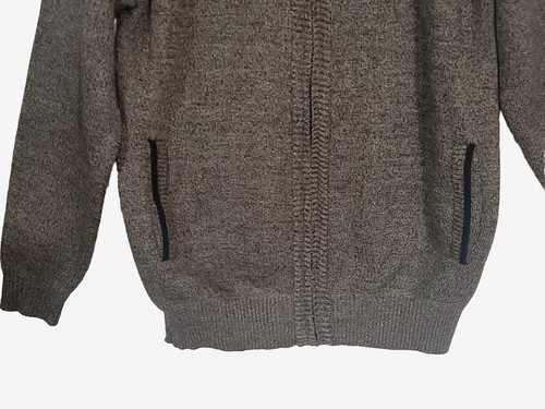 Mens Brown Fleece Lined Full Zip Michigan Sweater With Elbow Patches Sweater L - Picture 4 of 10