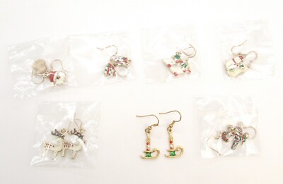 NEW 7 Christmas Earrings Santa Reindeer Snowman Socks Candy Cane Candle Pierced