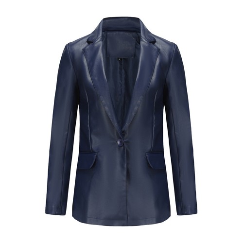 Women Faux Leather Jacket Slim Fit Coat Lapel Collar Long Sleeves Blazer Outwear - Picture 5 of 22