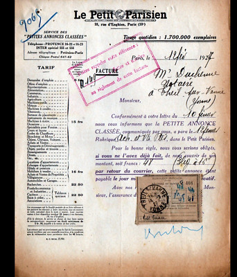 PARIS (X°) PRESS / NEWSPAPER ''Société LE PETIT PARISIEN'' Invoice in 1927