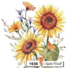  1936 TWO Individual Paper LUNCHEON Decoupage Napkins - SUNFLOWERS FLOWERS FALL