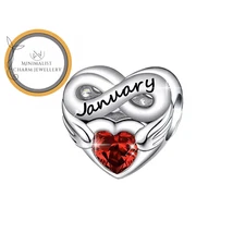 January Heart Infinity Birthstone Charm For Bracelet, January Charm