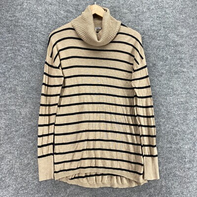 Halogen Sweater Pullover Women S Beige Striped Knit Turtleneck Cotton
