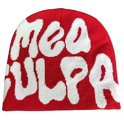 New 2023 Y2K Red MEA CULPA Beanie White Beanies Soft Warm Winter Hat Skull  Cap