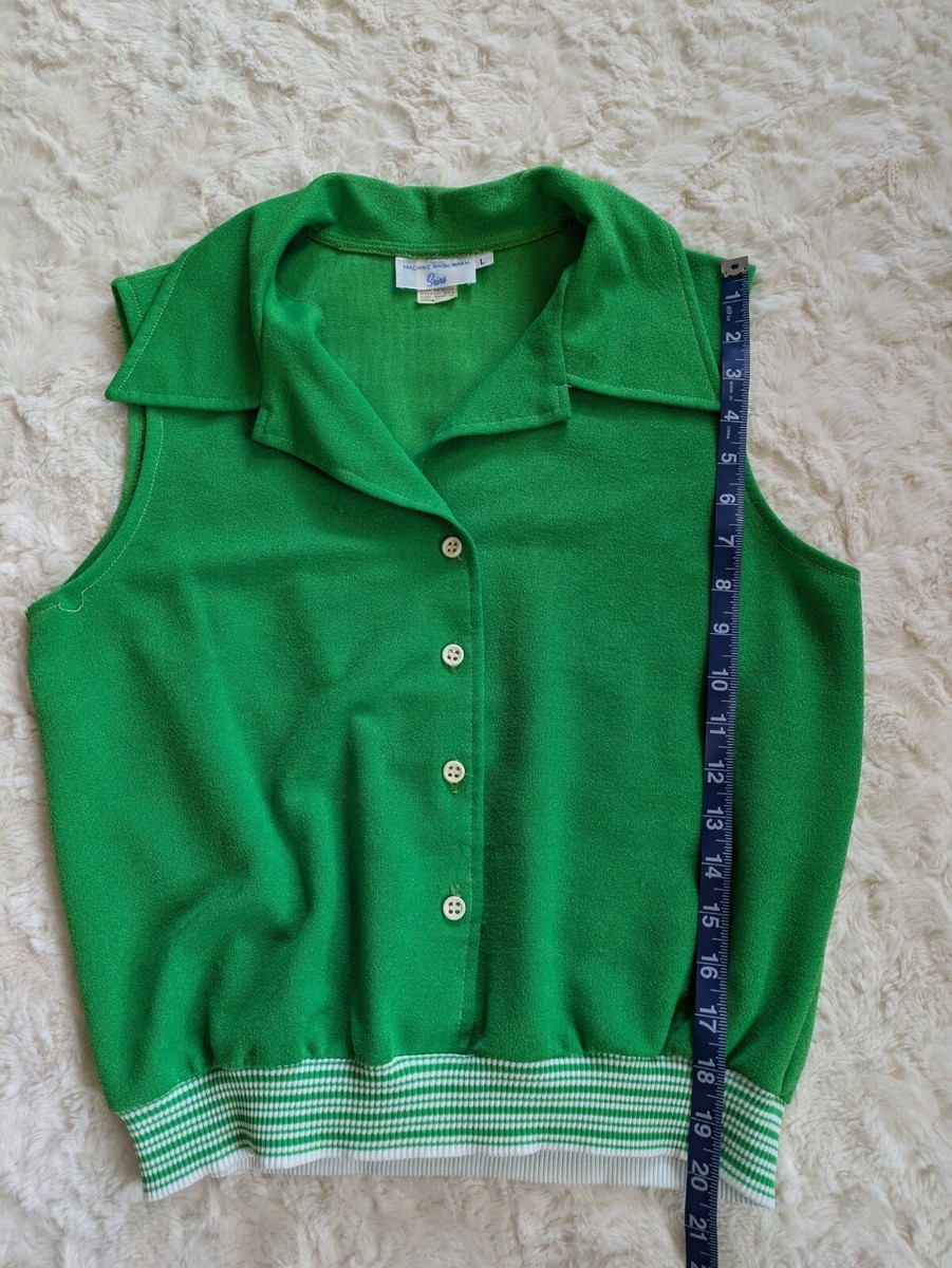 Vintage 60s Sears Polyester Double Knit Button Collar Sleeveless