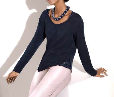 CRÉATION L Damen Pullover mit Seide Spitze, marine