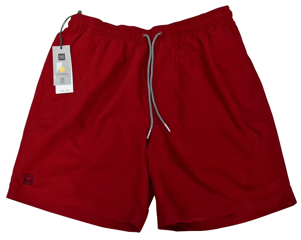 MARKS SPENCER Mens Elasticated Swim Shorts Sun Smart UPF 50 Quick Dry Burgundy