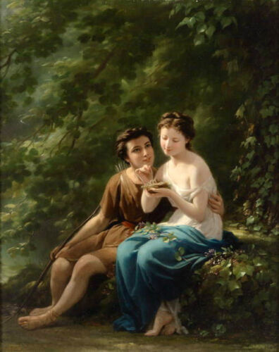 Perfect Oil painting Very romantic young lovers in forest landscape handpainted - Picture 1 of 1