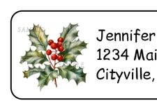 Christmas Holly Branch Personalized Holiday Return Address Labels Stickers Tags