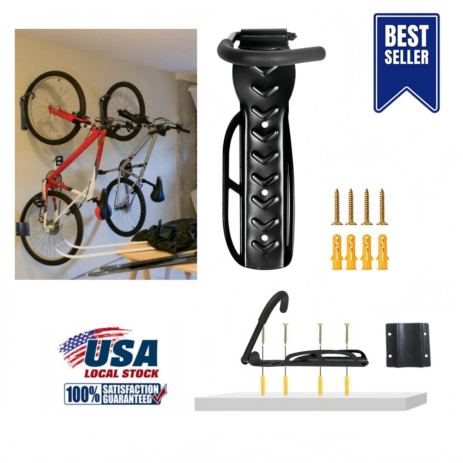 Bike Rack Garage Storage Wall Mount Bicycle Hanger Hook Orga